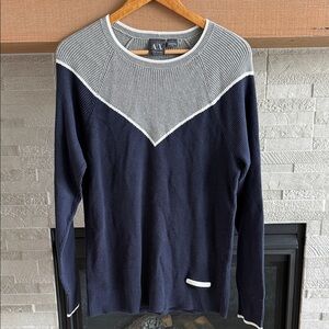 Armani Exchange Navy and Gray Crewneck Sweater